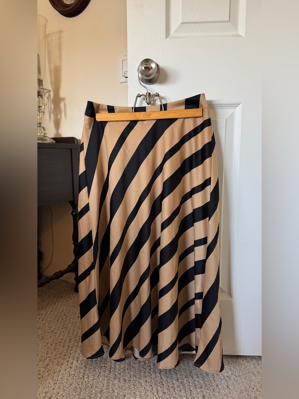 Vero Moda Black and Tan Diagonal Stripe A-Line Skirt